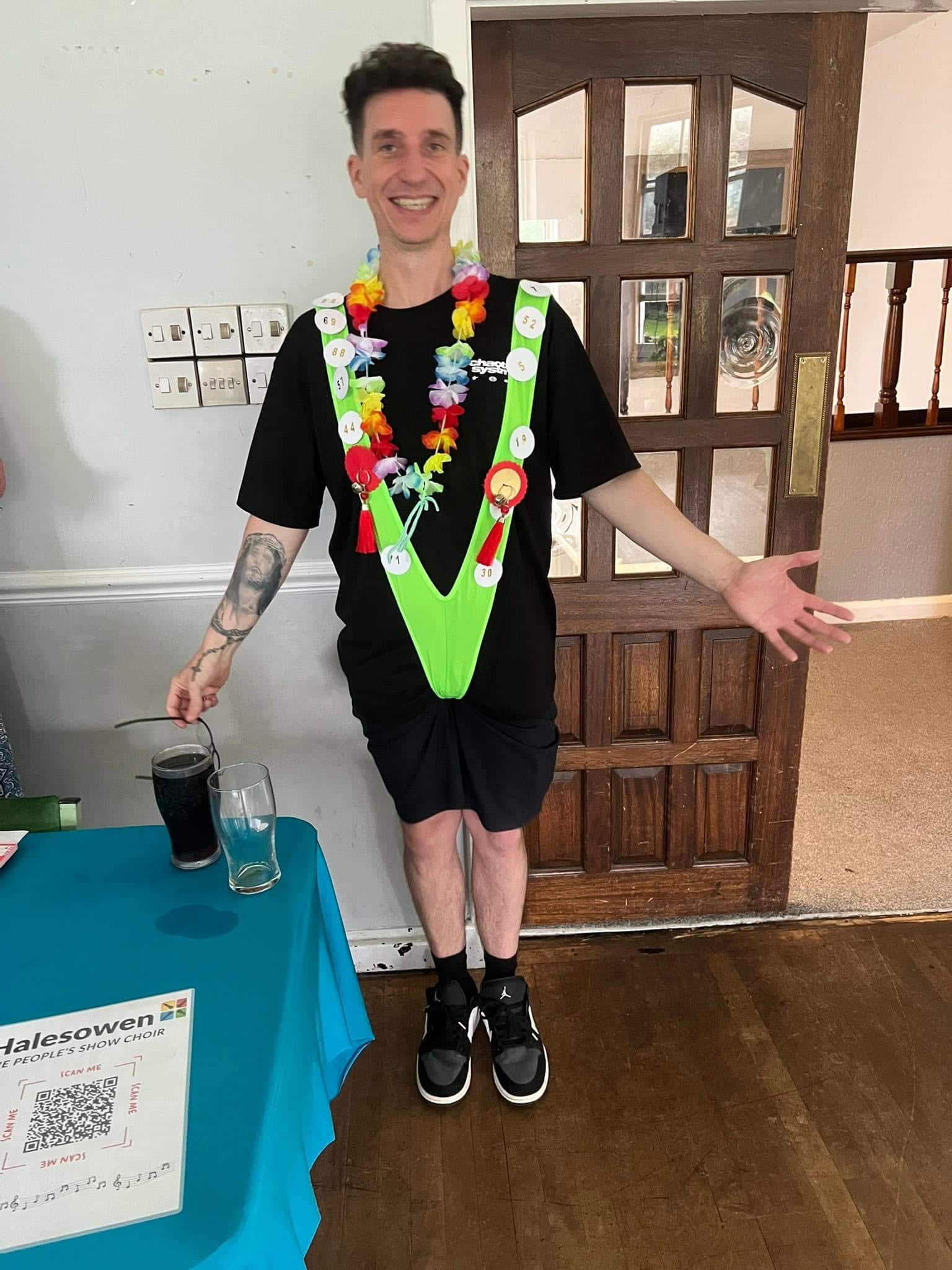 Choir leader in his outfit for Bonkers Bingo